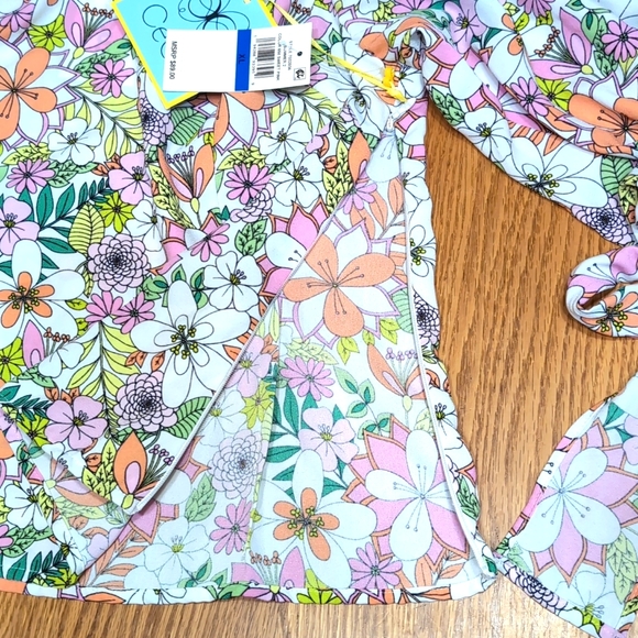 CeCe XL Off the Shoulder Balloon Sleeve Floral Shirt Ties on the Sleeves - Picture 5 of 7